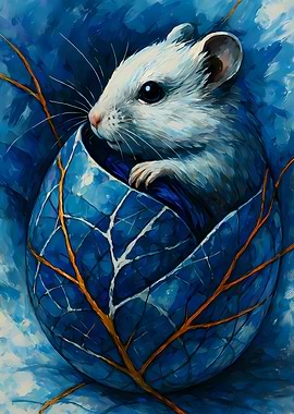 Abstract Fantasy #90 - Mouse in Blue Egg Painting