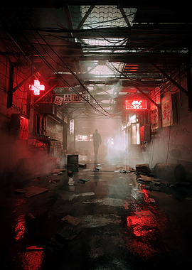 Cyberpunk Alleyway with Figure and Neon