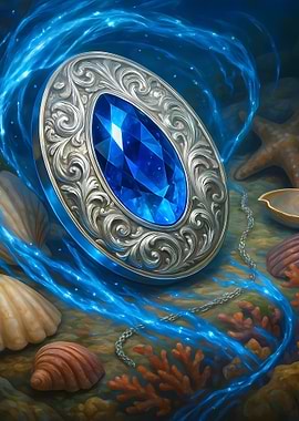 Blue Gemstone Pendant on Ocean Floor