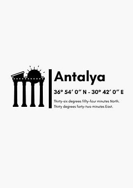 Antalya Coordinates Black and White Graphic