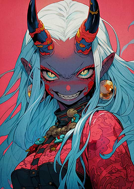 Anime-style Oni Girl Portrait