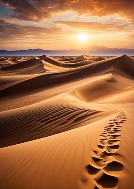 Desert Dunes at Sunset with Footprints