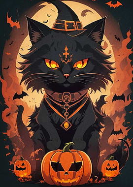 Halloween Cat Witch Hat