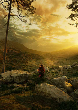 Warrior in a Golden Landscape