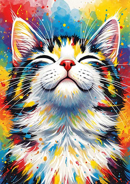 Colorful Cat Portrait with Splatter Paint