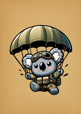 Parachuting Koala Cartoon Character
