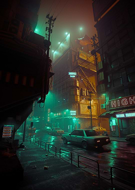 Neon-lit Cyberpunk Cityscape at Night