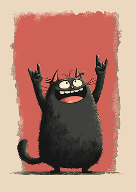 Rock On Cat Cartoon Illustration