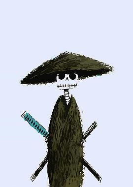 Skeleton Samurai with Swords and Hat