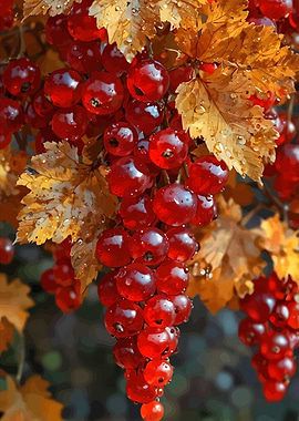Red Currants with Autumn Leaves