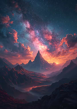 Mountain Range Under a Starry Sky