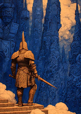 Knight in Armor on Stone Steps