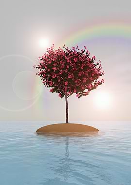 Tree on Island with Rainbow
