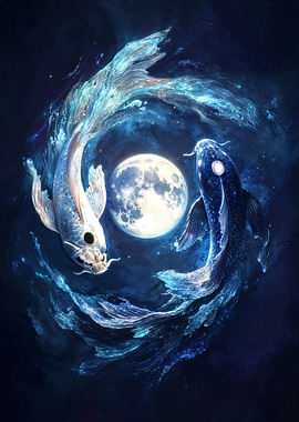 Moonlit Dance of the Koi