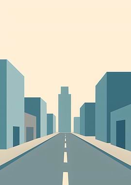 Minimalist Cityscape with Road