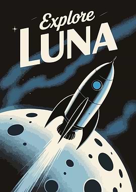 Explore Luna Retro Space Travel Poster