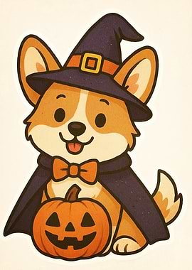 Corgi Witch Pumpkin
