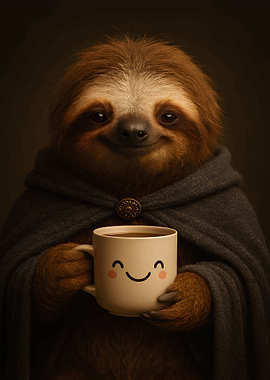 Sloth with Coffee Mug Portrait