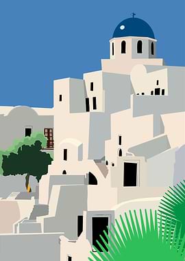 Santorini Architecture Vector Illustration