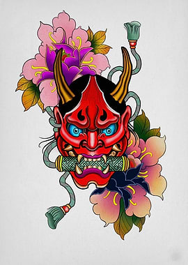 Hannya Mask with Floral Design