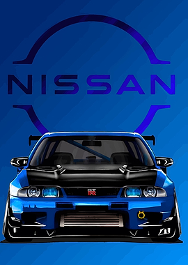 Blue Nissan Skyline R33 Illustration