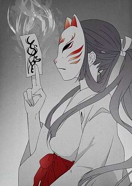 Anime Girl with Kitsune Mask