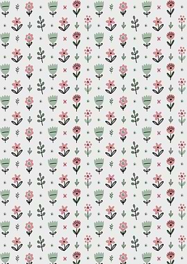 Floral Pattern with Pink and Green Flowers