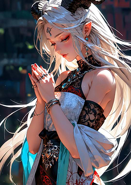 Anime Girl with Horns and Jewelry