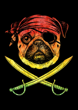 Pirate Pug with Crossed Swords