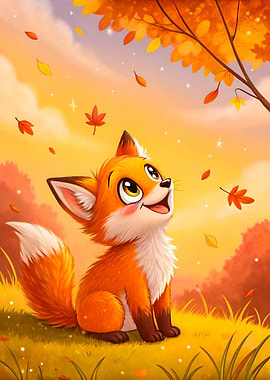 Cute Fox in Autumn Landscape