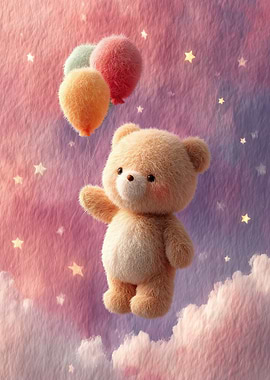 Cute Teddy Bear with Balloons