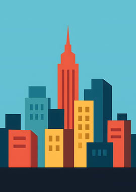 Minimalist Cityscape with Colorful Buildings