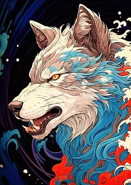 Stylized Wolf Portrait Waves