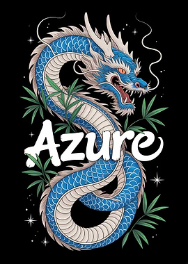 Azure Dragon Illustration with Bamboo