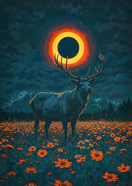 Majestic Deer Under Solar Eclipse