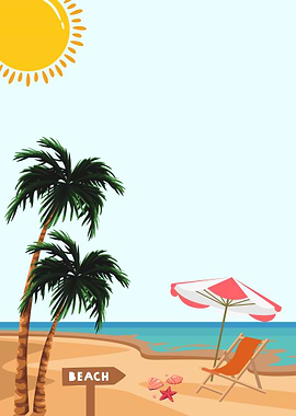 Sunny Beach Scene with Palm Trees