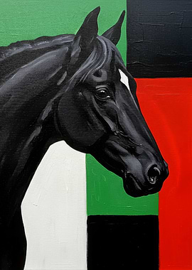 Black Horse Portrait with Geometric Background