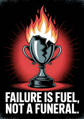 Failure is Fuel: Broken Trophy with Flames
