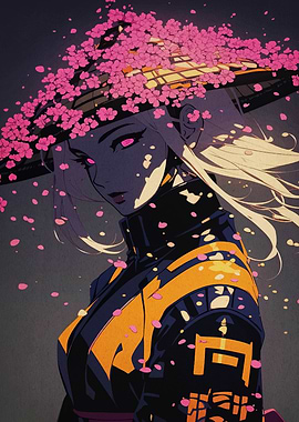 Anime Girl with Cherry Blossom Hat