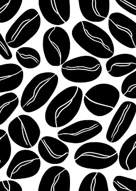 Coffee Beans Black and White Pattern