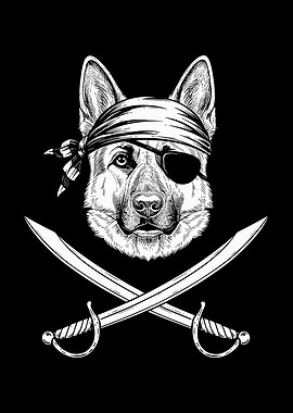 Pirate Dog with Swords Illustration