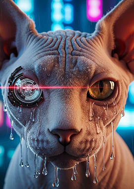 Cyberpunk Sphynx Cat with Laser Eye