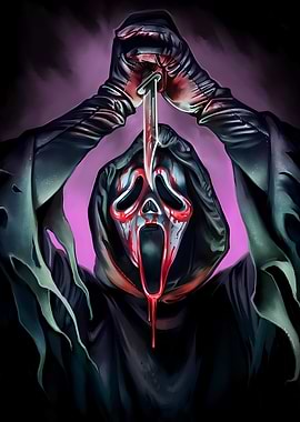 Ghostface with bloody knife illustration