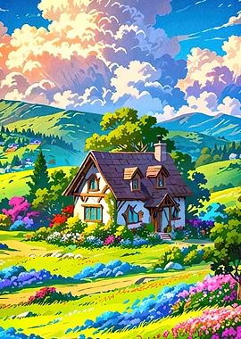 Idyllic Cottage Colorful Landscape