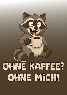 Cartoon Raccoon with Coffee - German Text