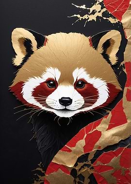 Red Panda Portrait with Gold Accents