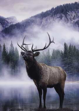 Majestic Elk in Misty Mountain Landscape
