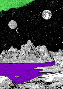 Surreal Mountain Landscape with Purple Lake