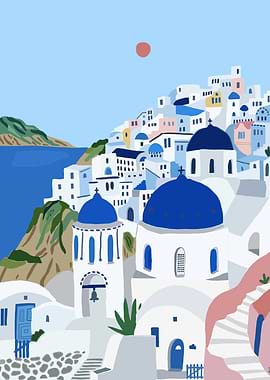 Santorini Greece Illustration