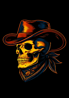 Cowboy Skull with Bandana and Hat